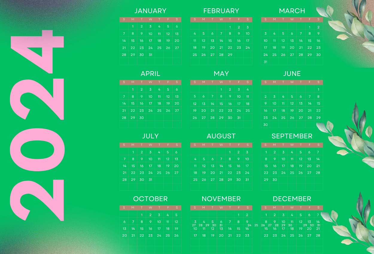 2024 Floral Calendar Template