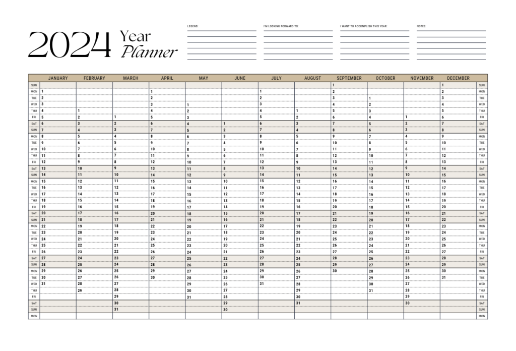 2024 Yearly Planner Printable with Notes