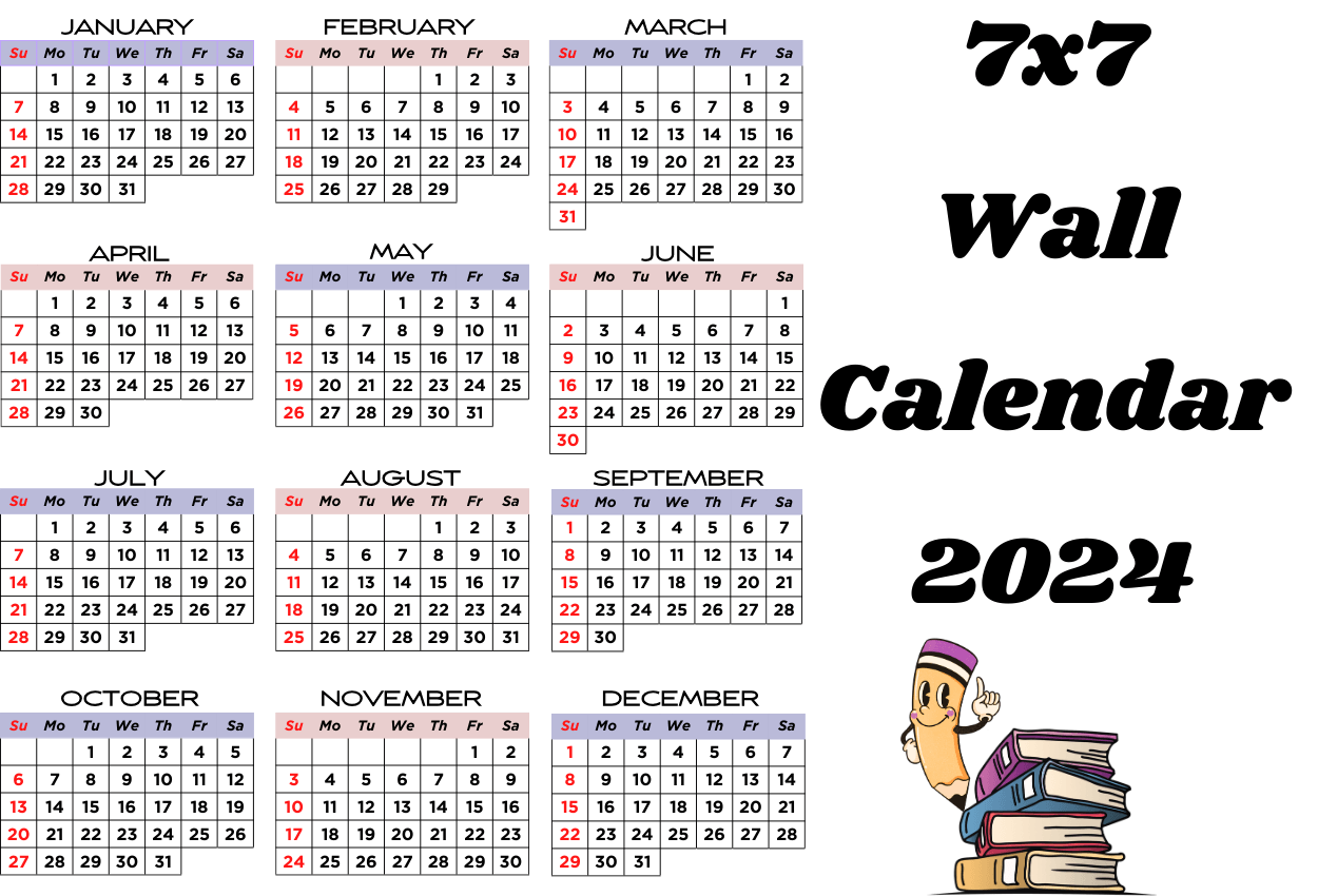 7x7 wall calendar 2024