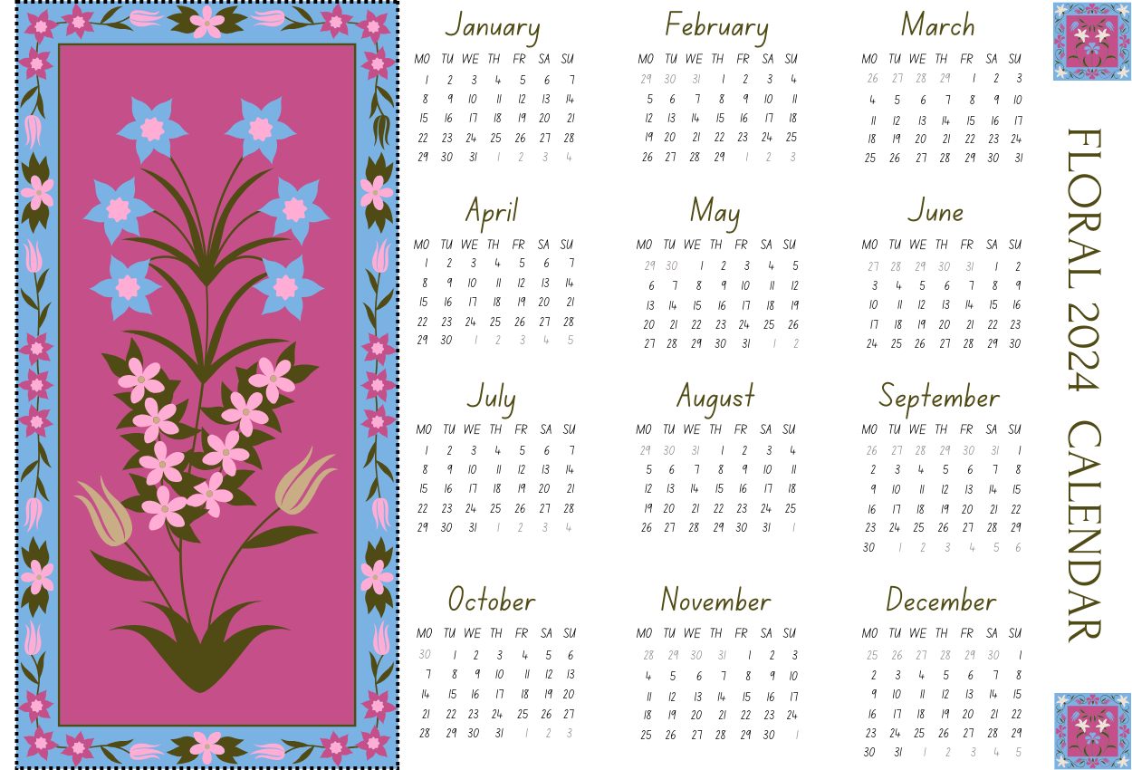 Floral Wall Calendar 2024