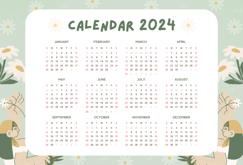 blank 12 month calendar template 2024