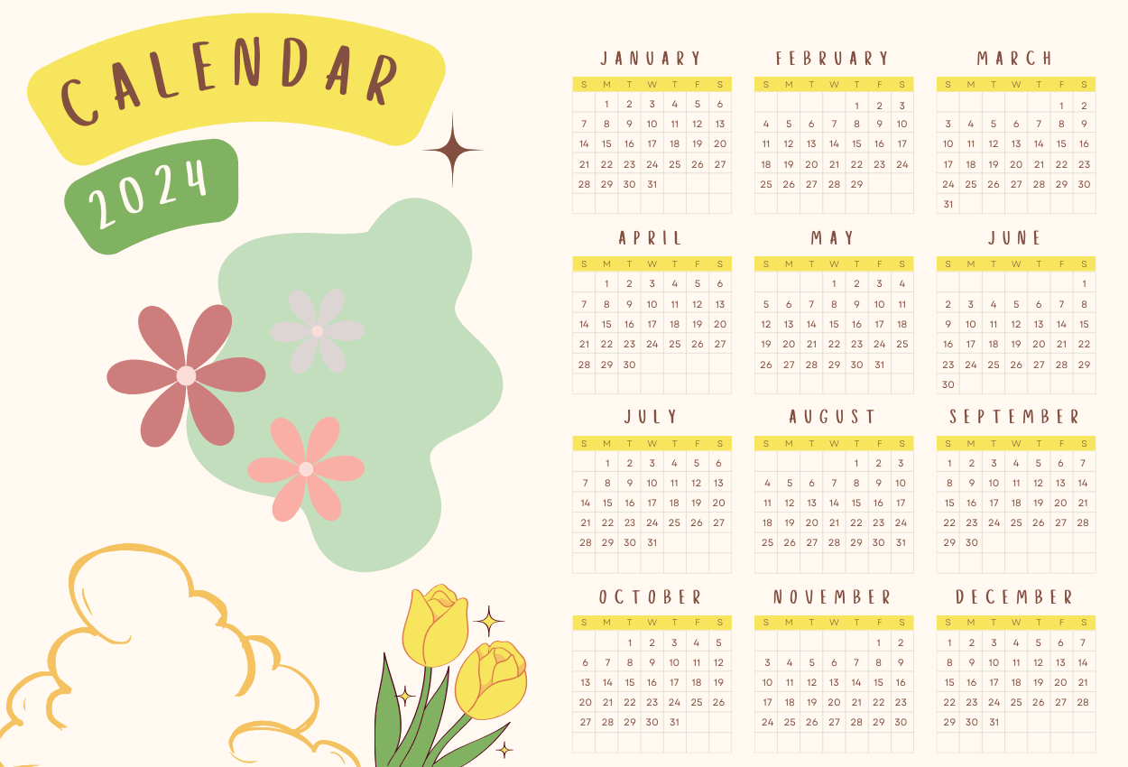 free printable floral calendar 2024