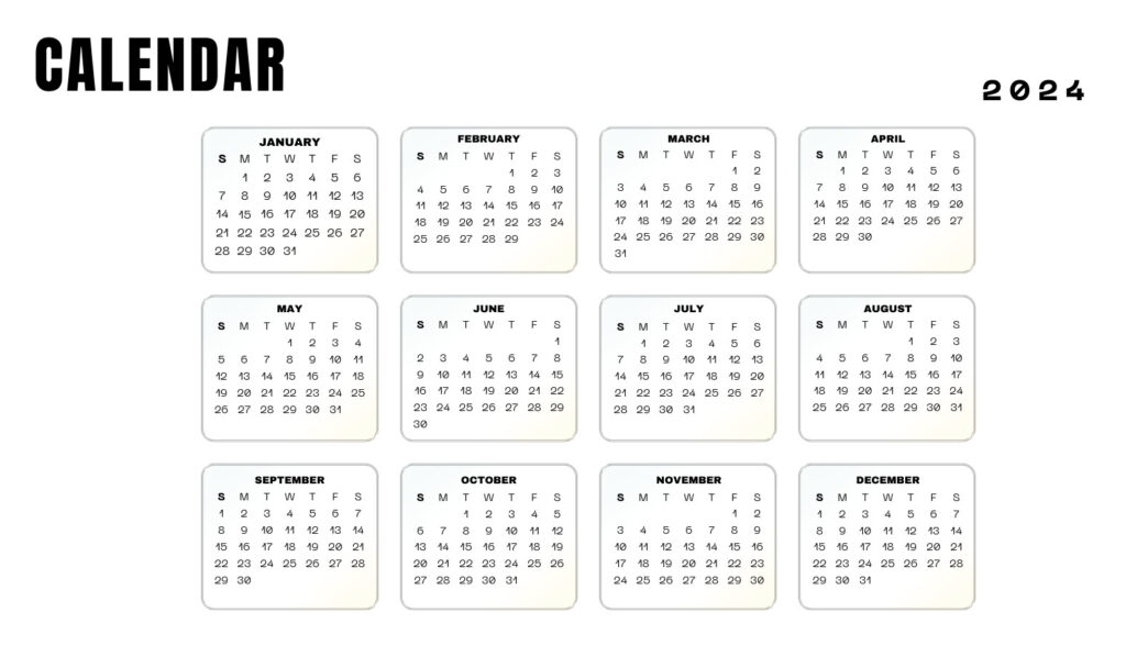 12 Month Calendar 2024