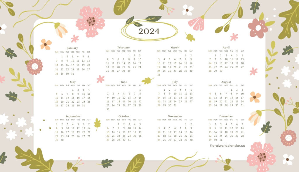 2024 Yearly Floral Calendar For Kid