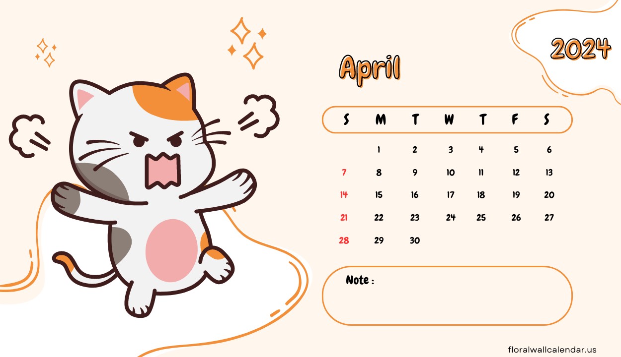 April 2024 Cat Calendar Word