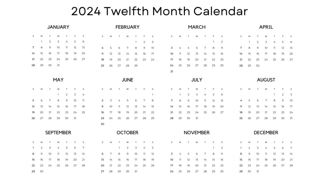 Jan To Dec 2024 Calendar Template