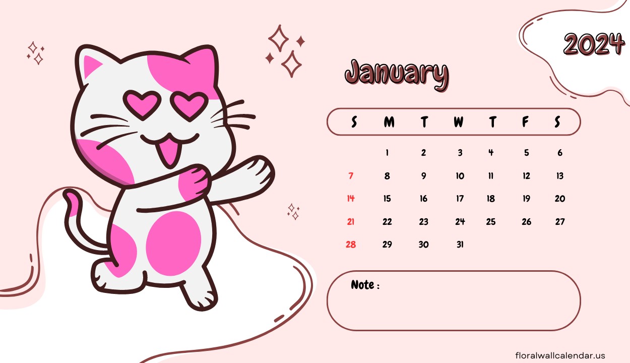 January 2024 Cute Cat Calendar