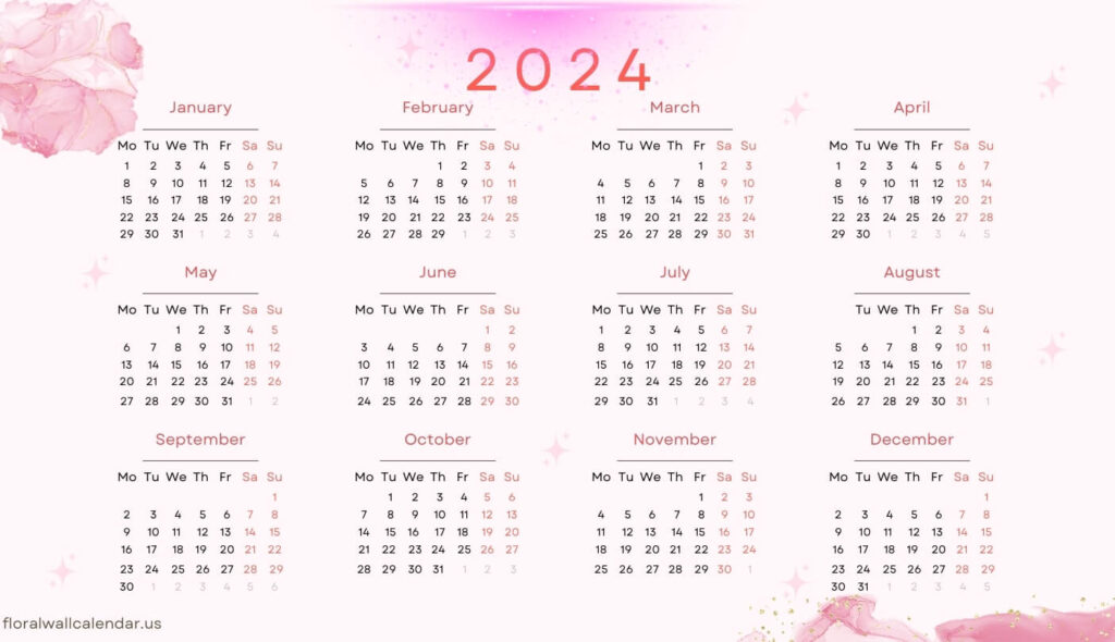 January to December 2024 Calendar Printable Free For Students