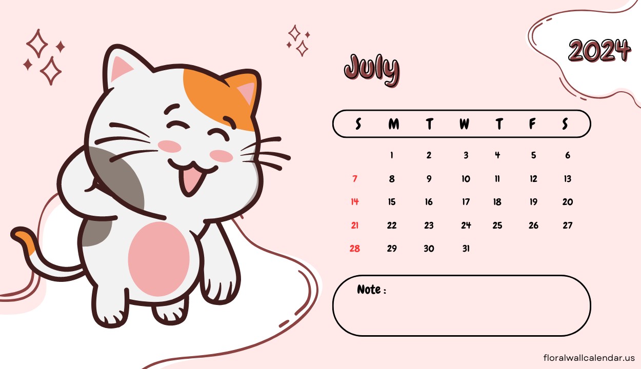 July 2024 Cat Calendar Printable Free