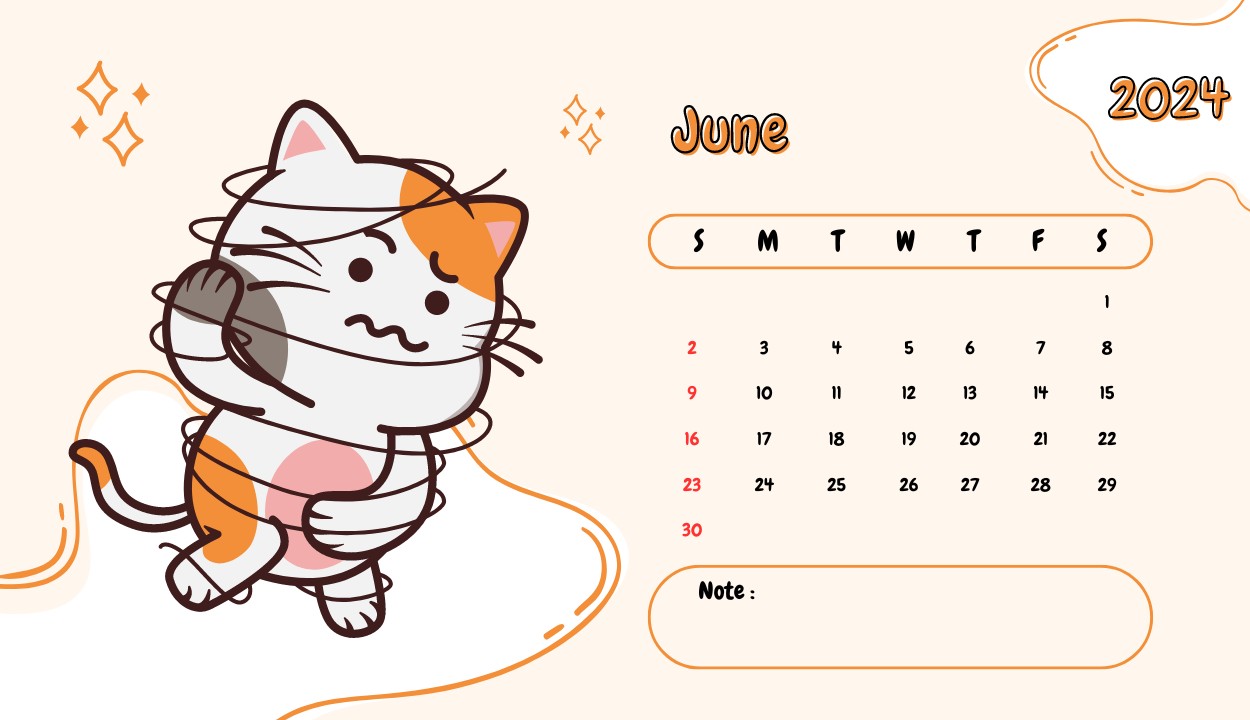 June 2024 Fillable Cat Calendar Design