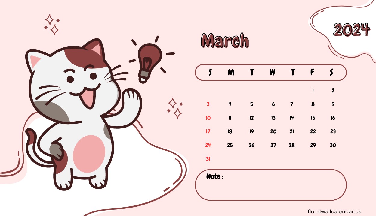 March 2024 Cat Calendar PDF