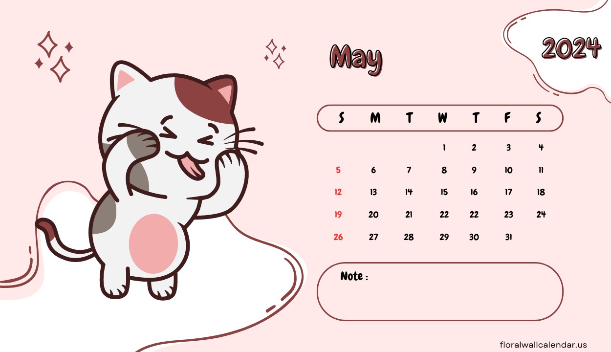 May 2024 Cute Cat Calendar Monday Start