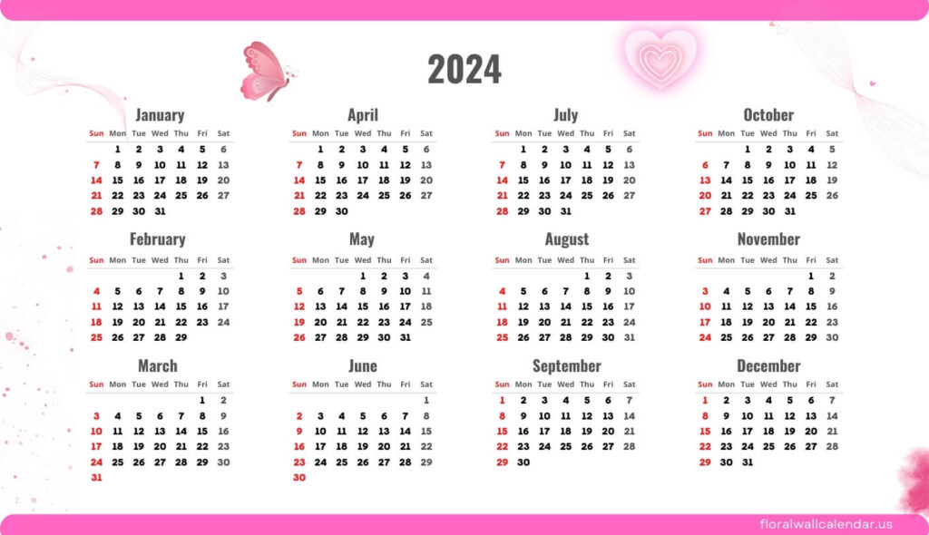 One Page 2024 Calendar Free for Kindergarten Students