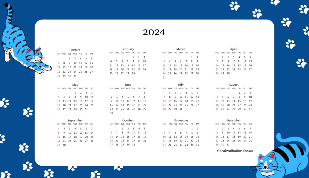 One Page 2024 Cat Design Calendar Free