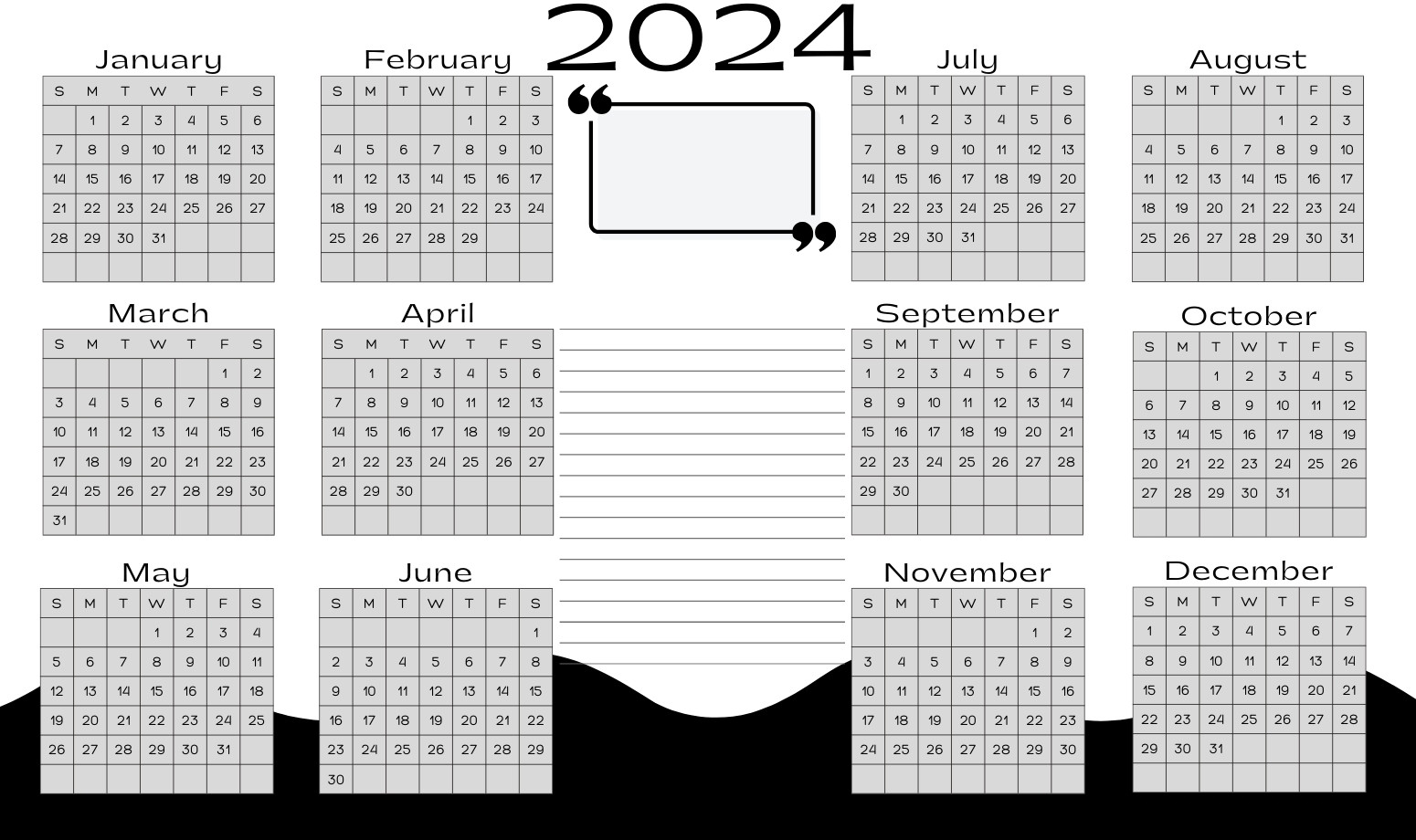 Yearly 2024 Free Calendar