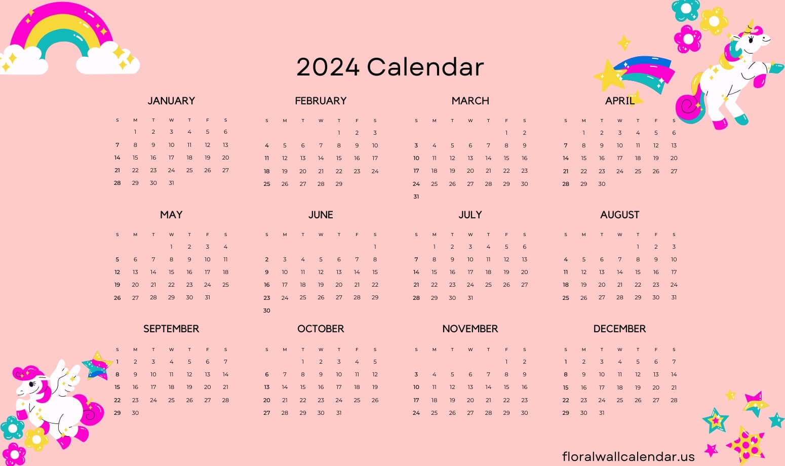 2024 Cute One Page Calendar