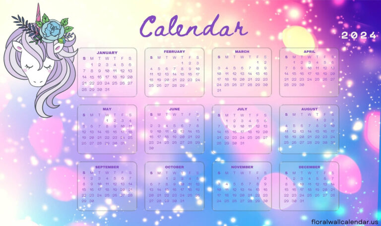 Cute Unicorn 2024 Calendar Templates – Free Designs To print