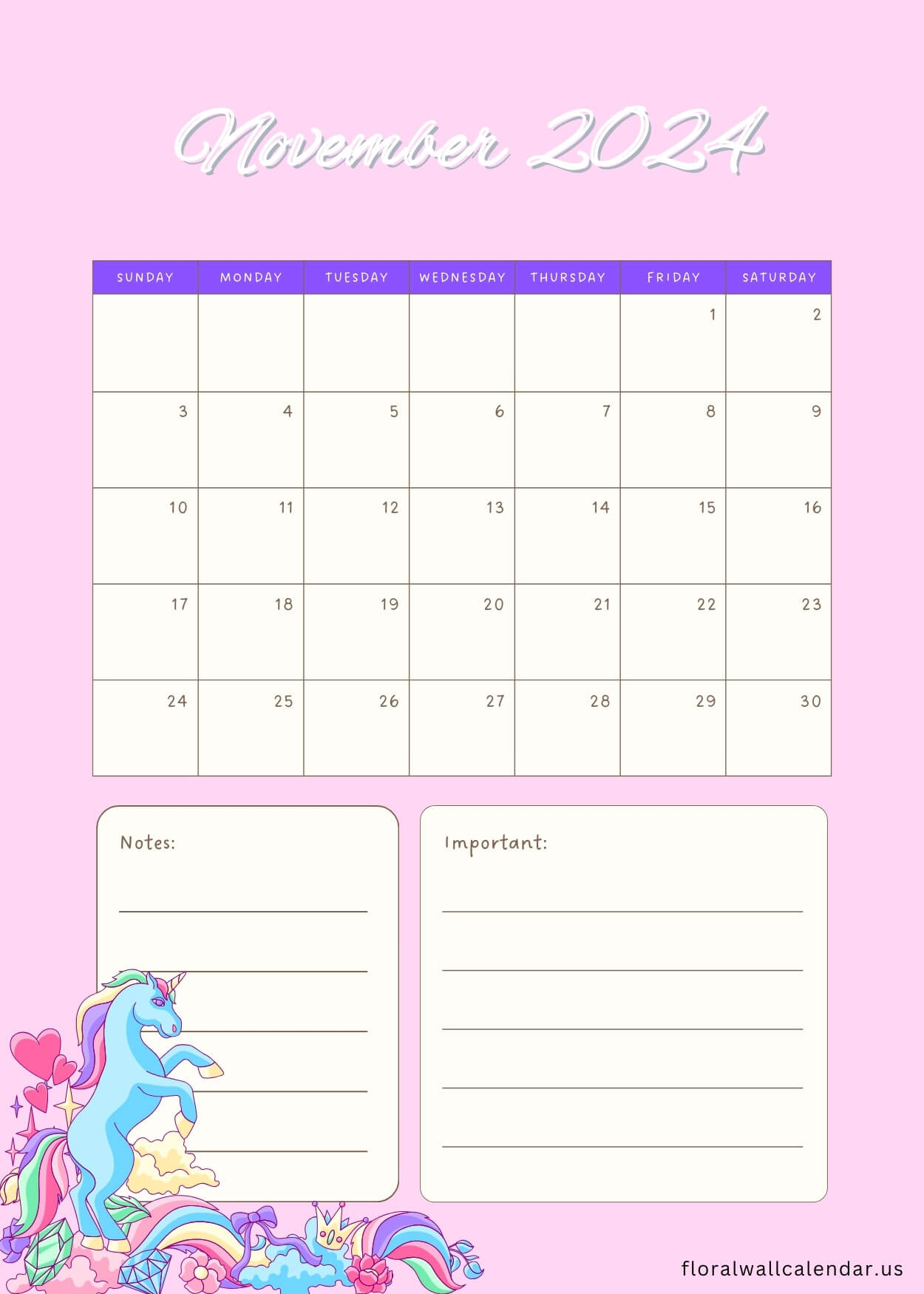 Cute November 2024 Calendar Template