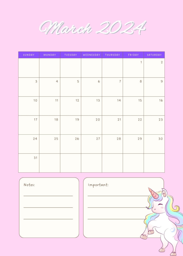 Free March 2024 Calendar