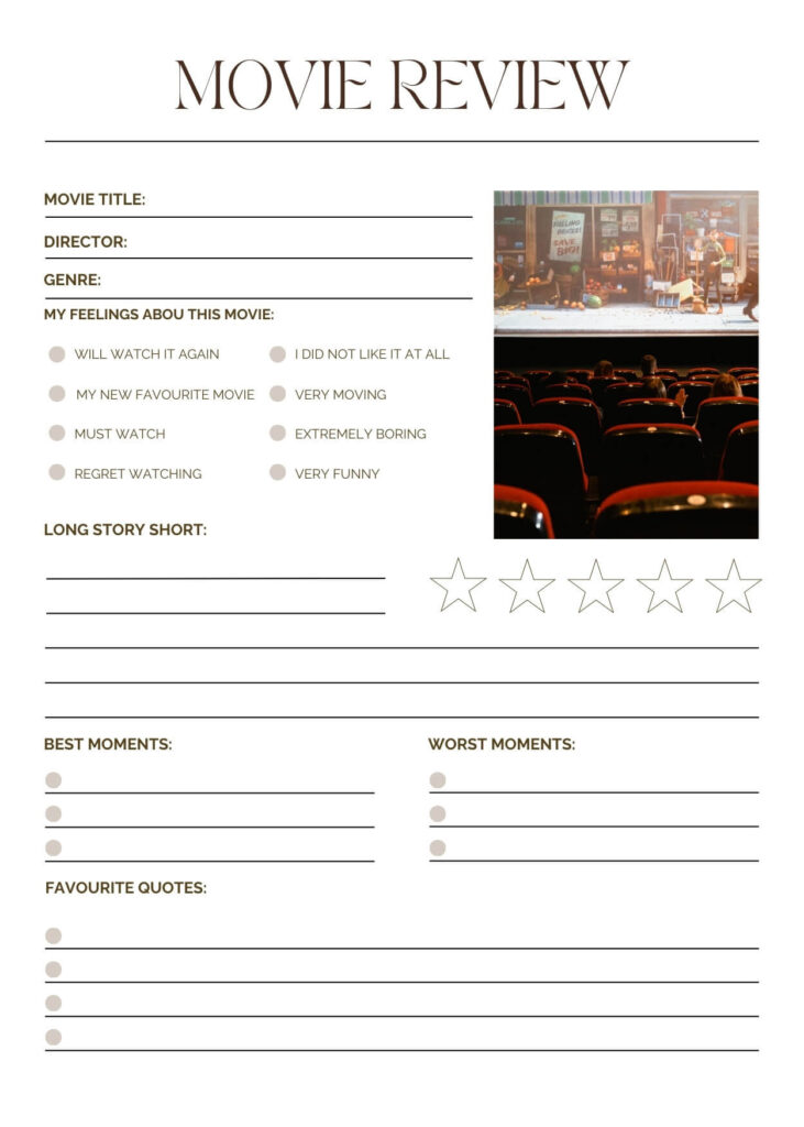 Movie Review Template To Print