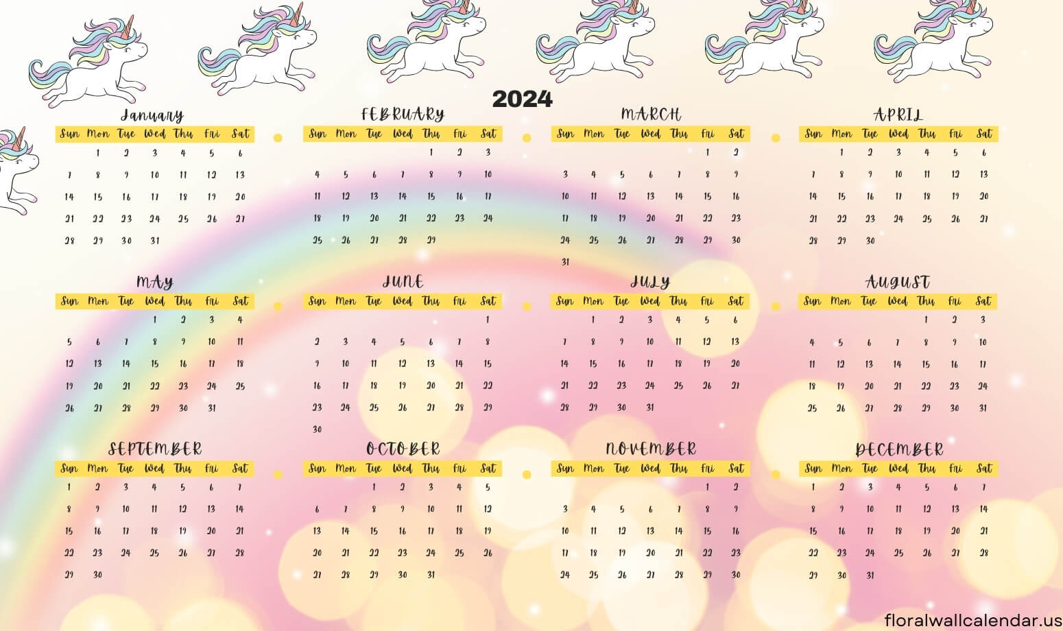 Printable Cute 2024 One Page Yearly Calendar