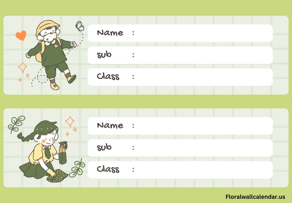 School Notebook Name Stickers Template