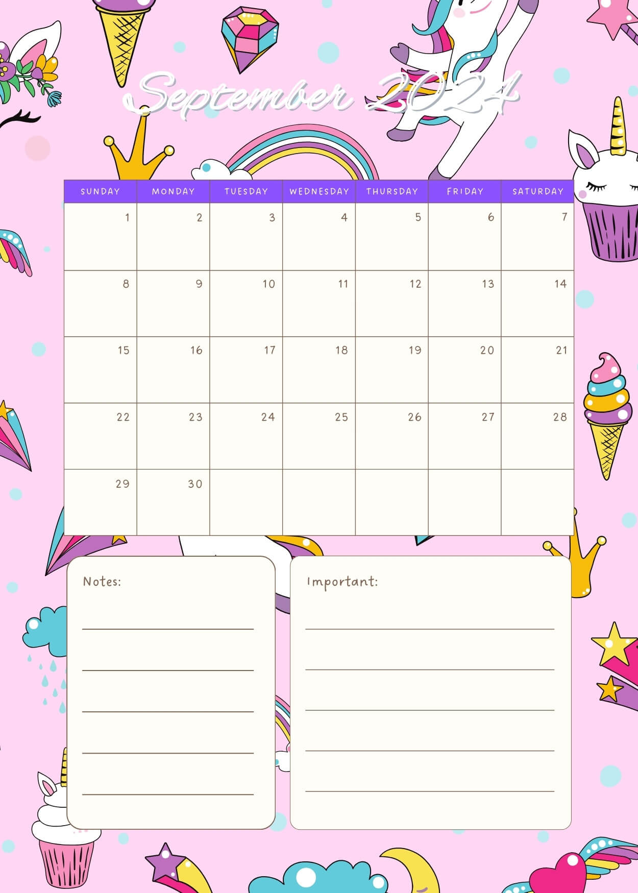 September 2024 Cute Calendar