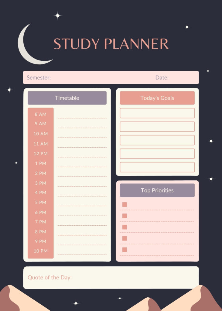 Study Planner Template For Student