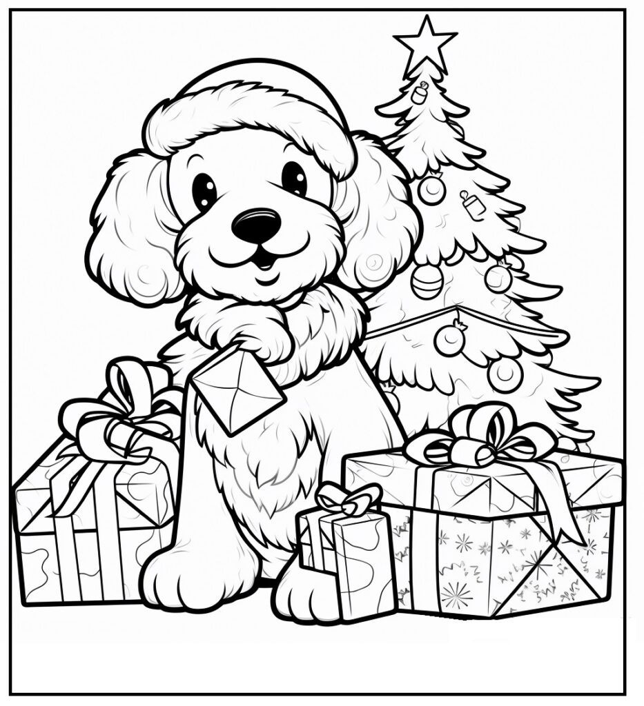 Christmas dog coloring pages