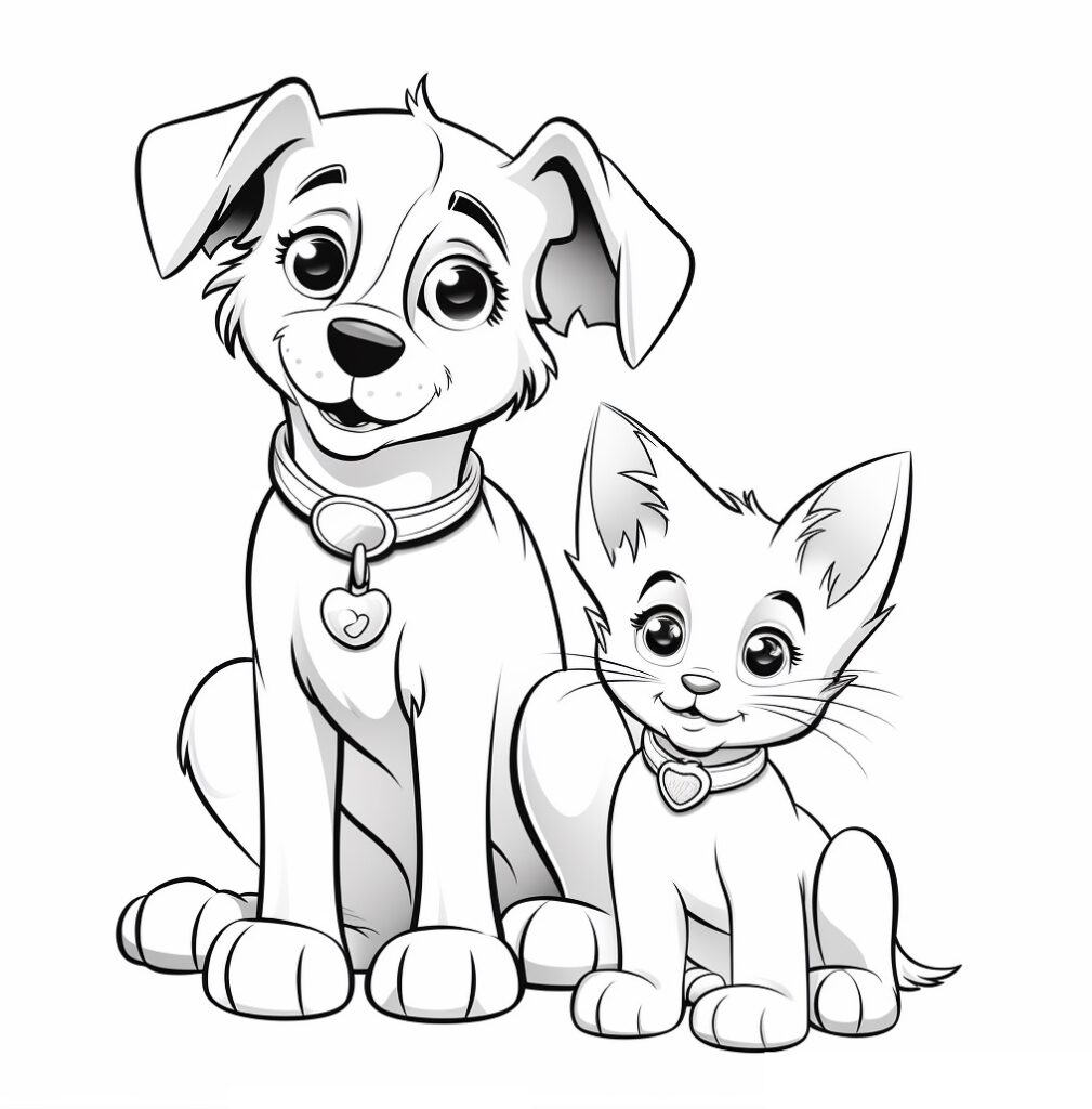 Dog and Cat Coloring Pages For Kids