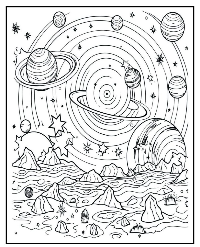 Galaxy space coloring pages for adults