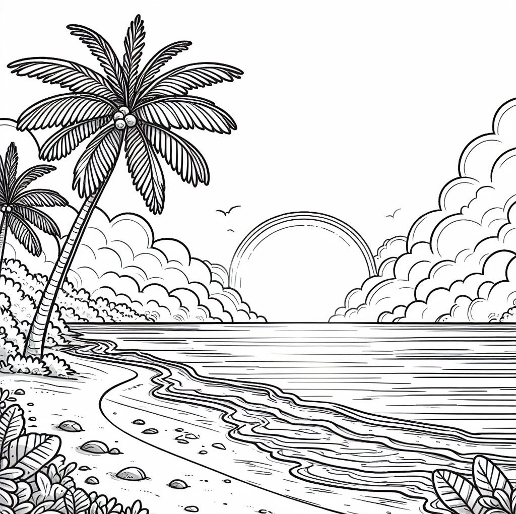 Simple beach coloring pages