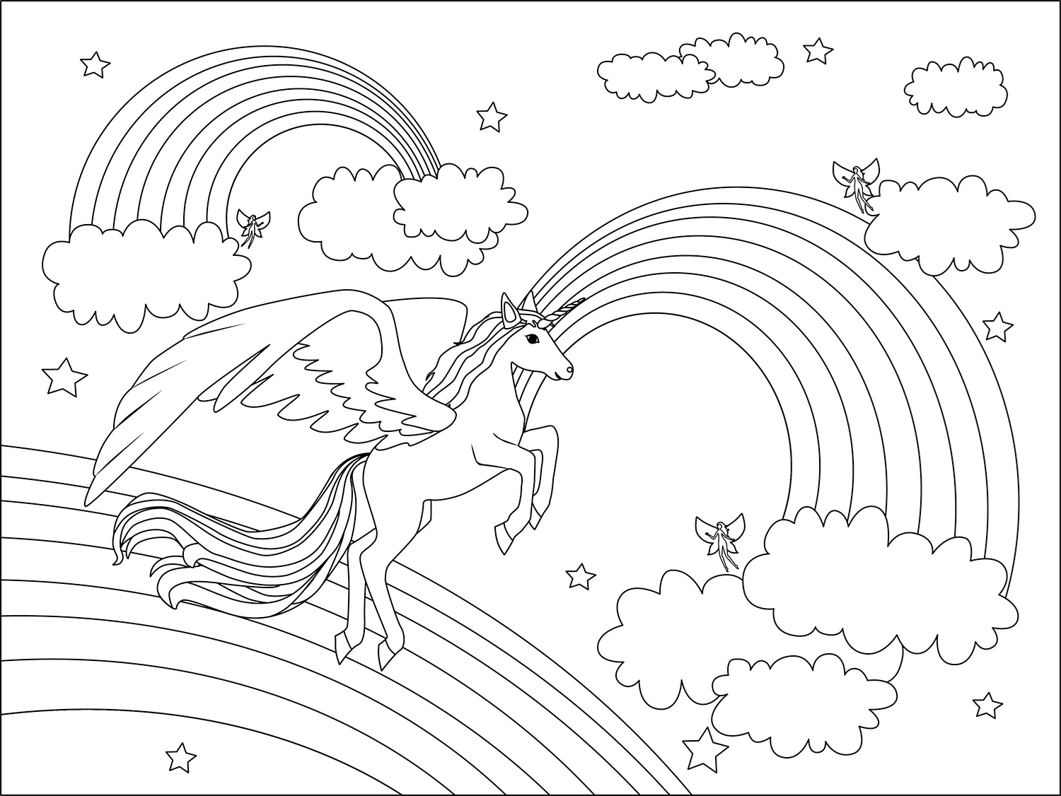 Unicorn and rainbow coloring pages